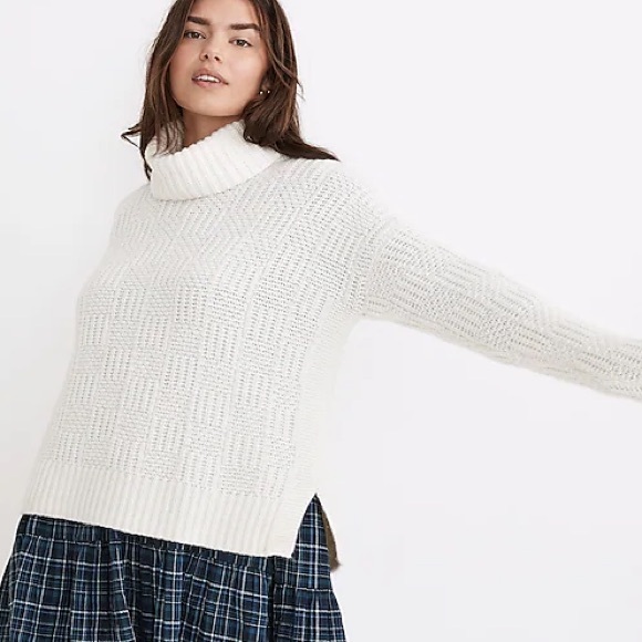Madewell Checkered Turtleneck Sweater Antique Cream - Picture 1 of 8